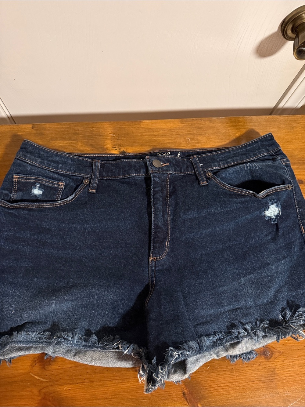 Universal Thread Dark Indigo Distressed Denim Shorts High Rise Shortie